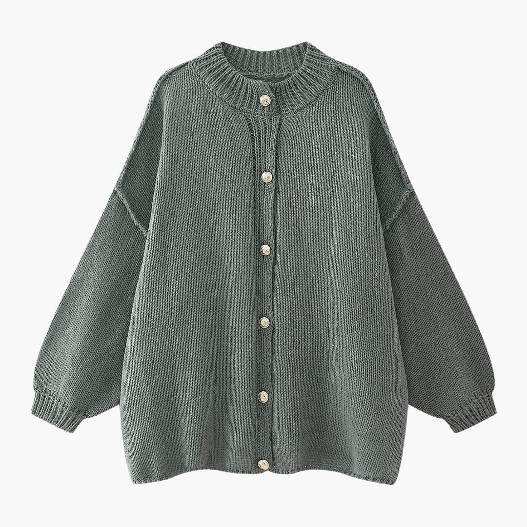 Celeste | Oversized Knit Button-Up Front Ribbed Cuffs Cardigan