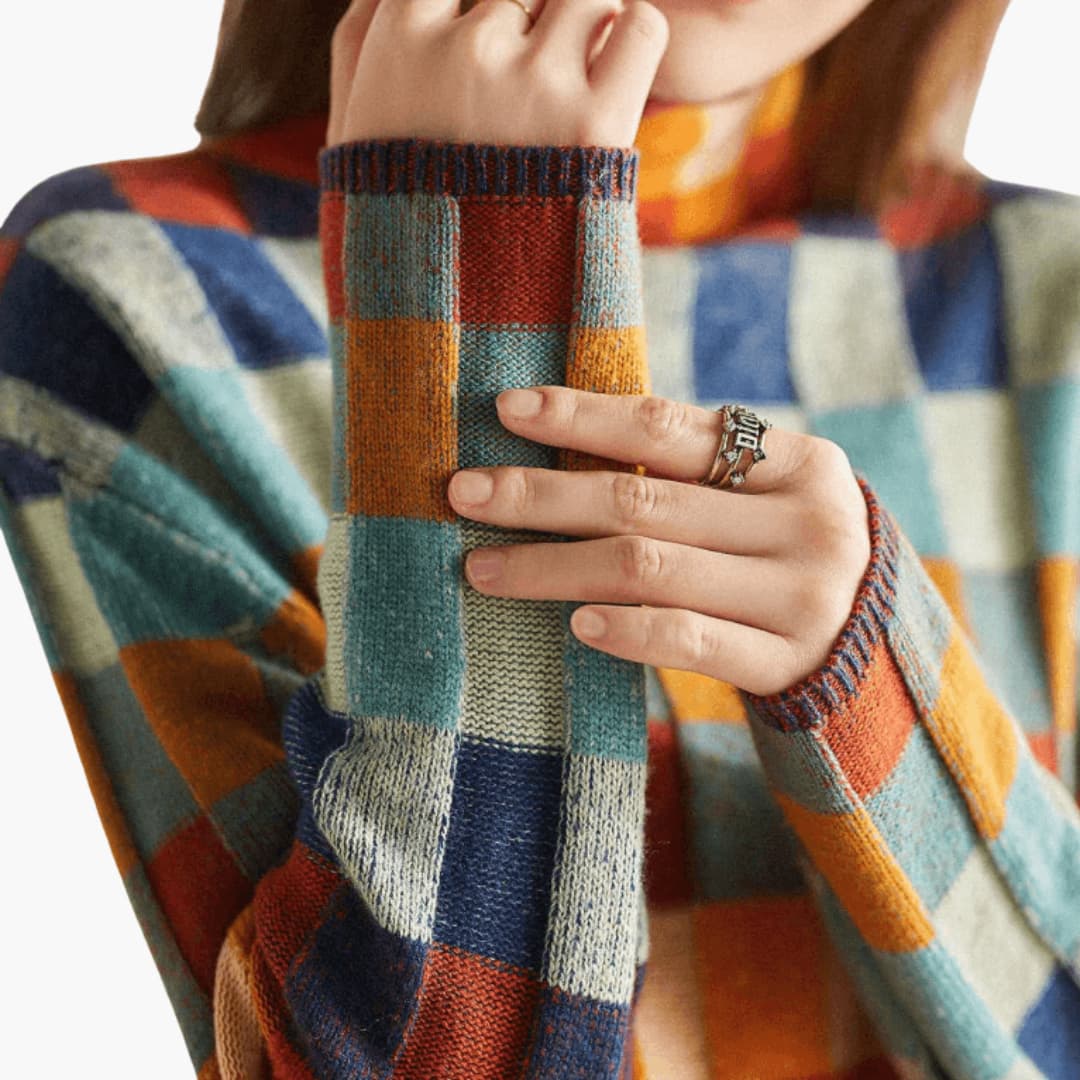 Anthea | Patchwork Ribbed Cuffs Turtleneck Sweater