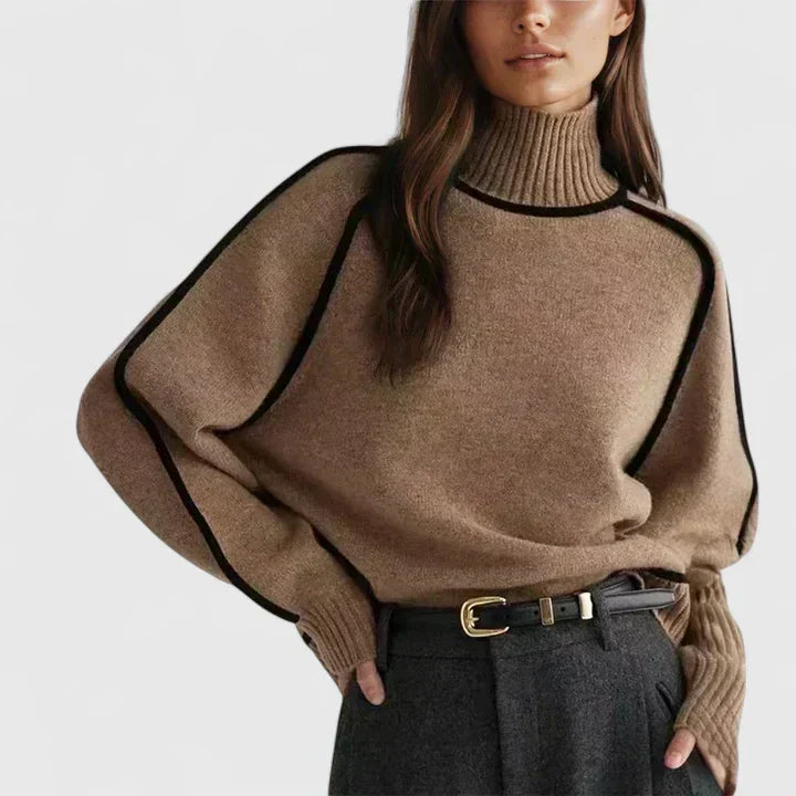 Jacinta | Batwing Contrast Piping Turtleneck Sweater