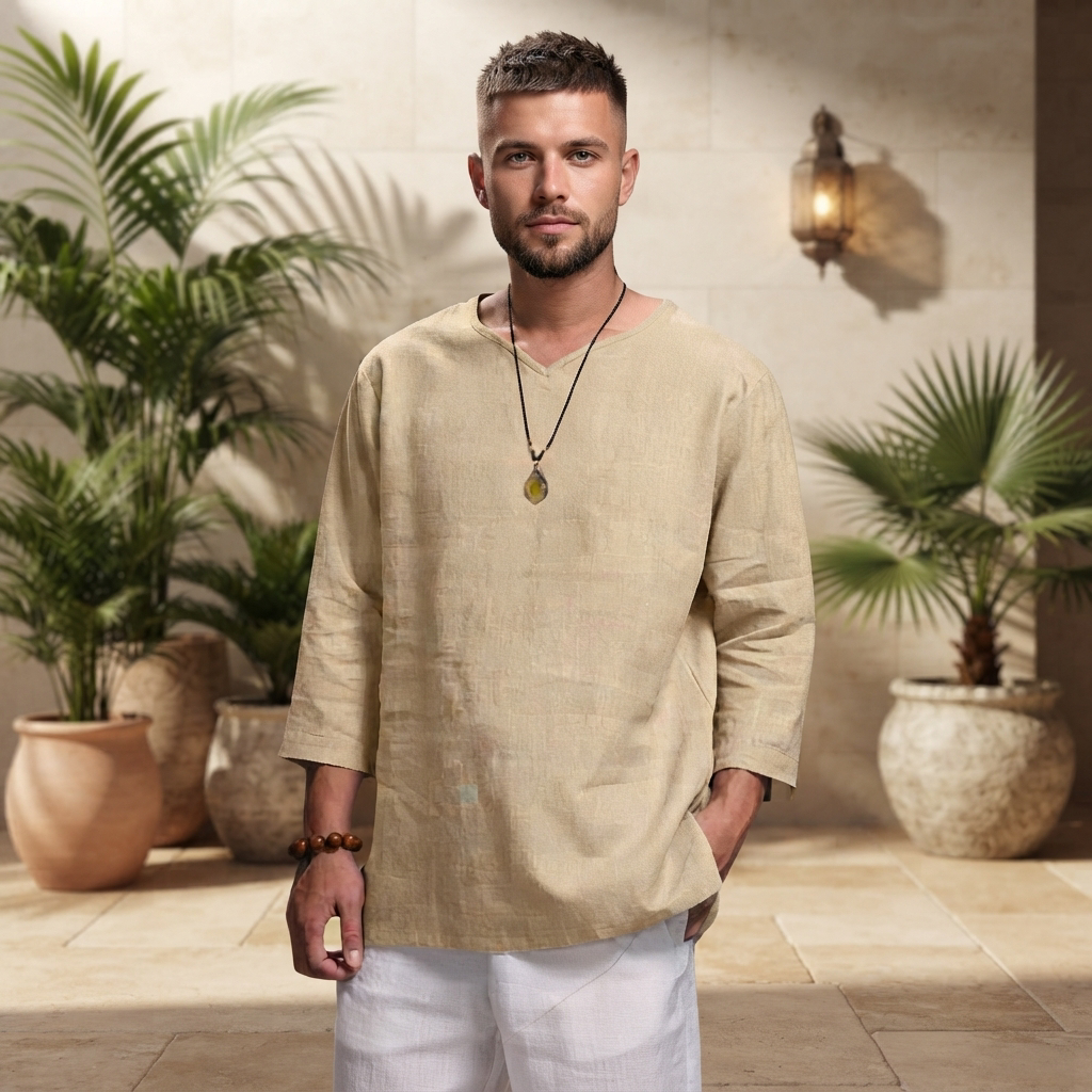 Men’s Relaxed V-Neck Three-Quarter Sleeve Shirt