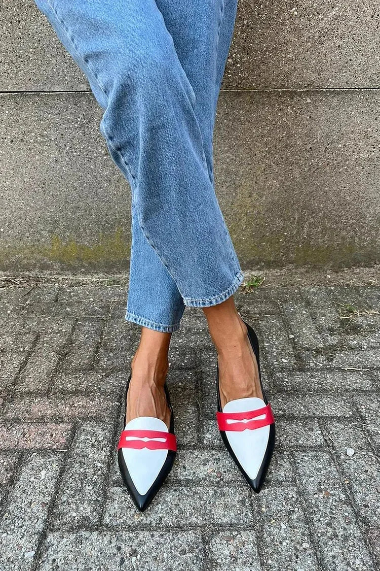 Women's Pointed Two-Tone Slippers with Accent Detail