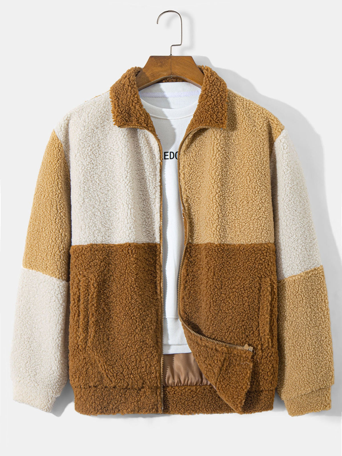 Men's Teddy Fleece Jacket and Corduroy Cargo Jogger Set – Relaxed Zip-Up Winter Outfit for Casual Streetwear