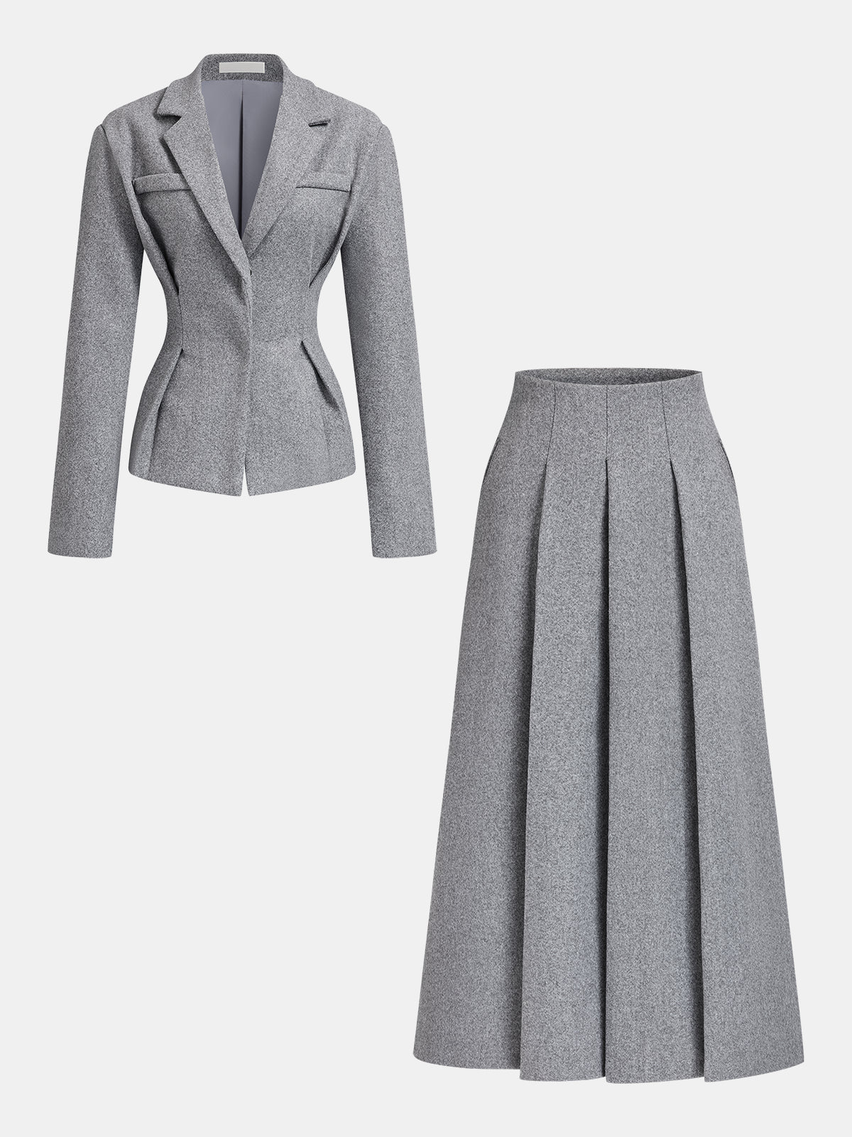 Women’s Tailored Tweed Blazer and Pleated Midi Skirt Two-Piece Set – Elegant Fitted Office Outfit for Autumn and Winter