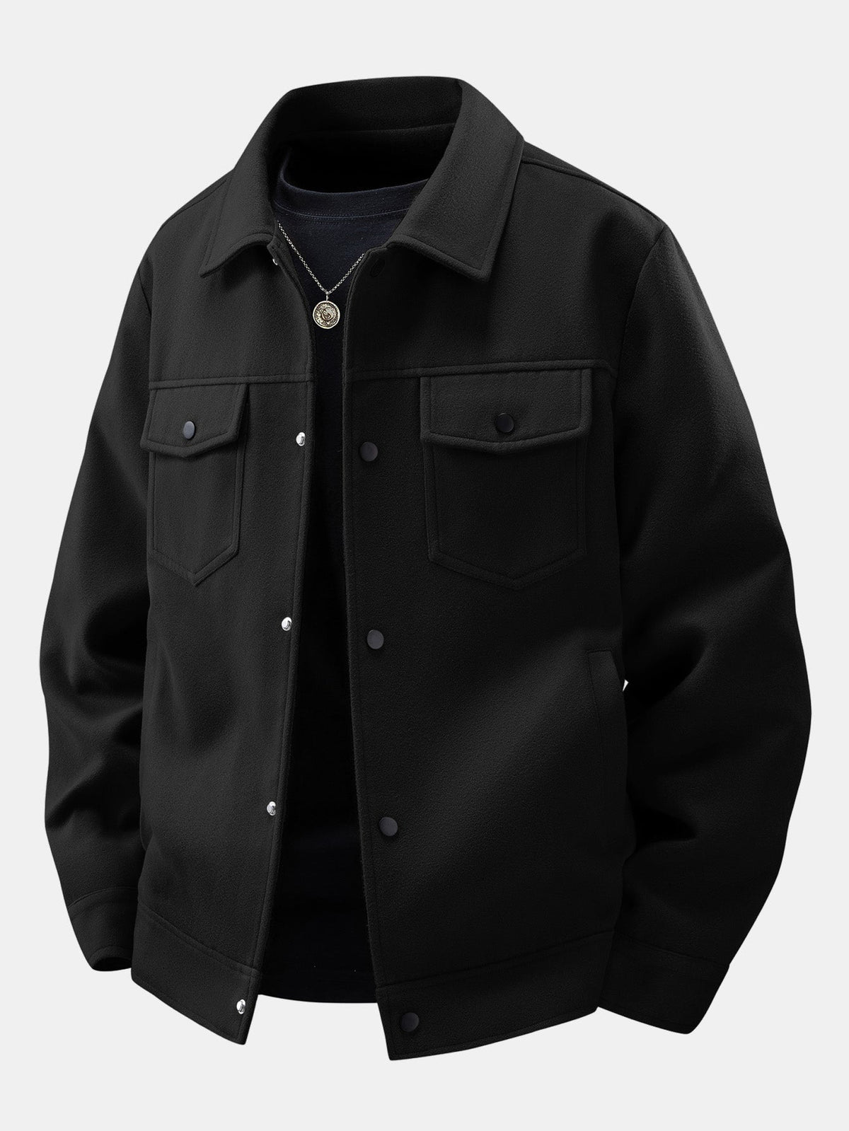 Men's Wool-Look Utility Jacket – Relaxed Snap-Button Overshirt with Chest Pockets for Autumn and Smart Casual Wear