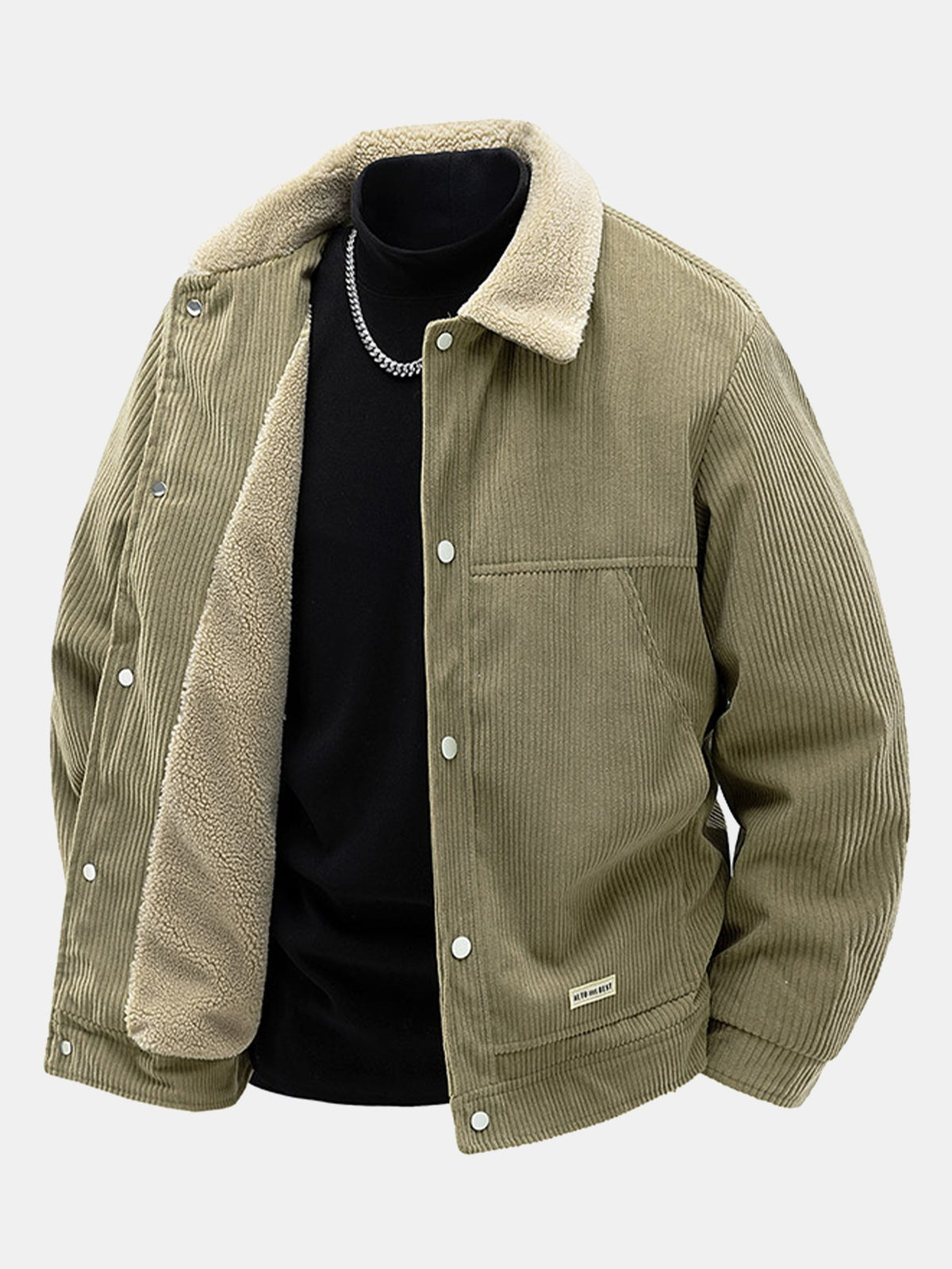 Men's Sherpa-Lined Corduroy Jacket with Snap Buttons – Warm Casual Outerwear for Autumn and Winter