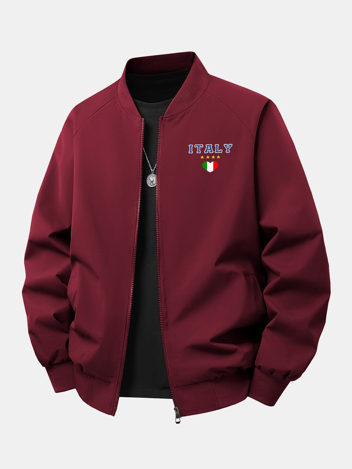 Men's Italy Graphic Bomber Jacket – Relaxed Fit Zip-Up Casual Outerwear with Ribbed Trims for Spring and Autumn