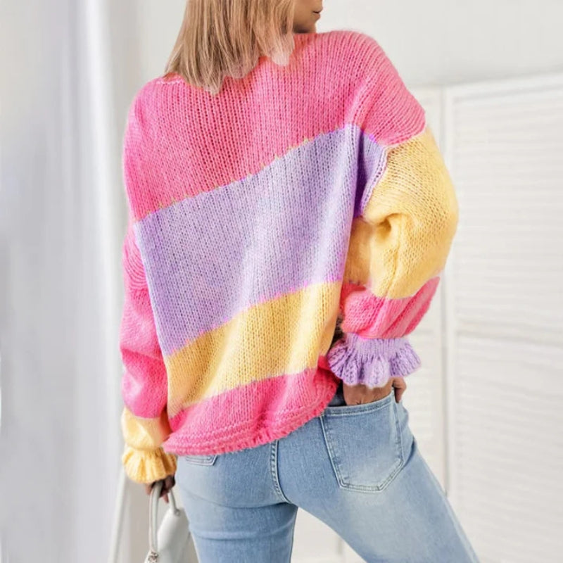 Women's Chunky Knitted Button Front Cardigan – Relaxed V Neck Long Sleeve Soft Textured Cardigan for Cosy Autumn and Winter Layering