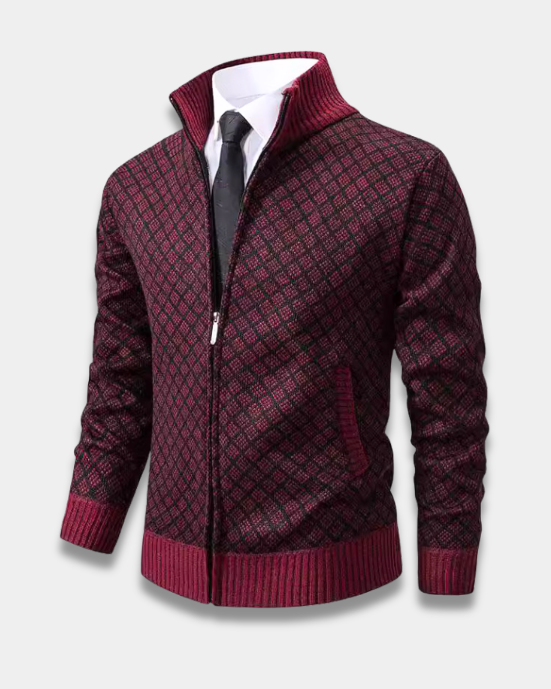 Harrison Jacquard Knit Zip Cardigan Sweater