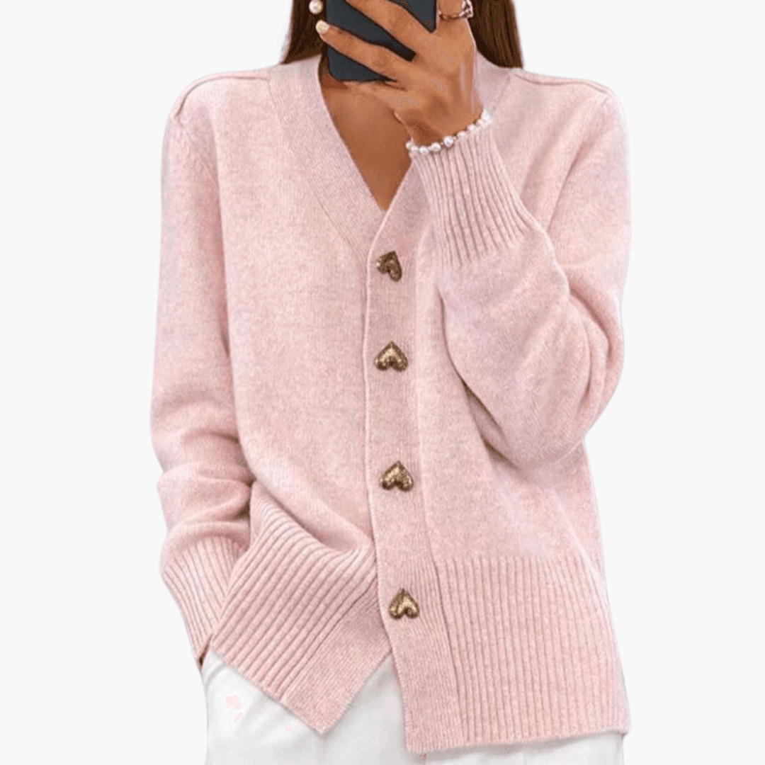 Isolde | Button-Up Heart Button Details Cardigan