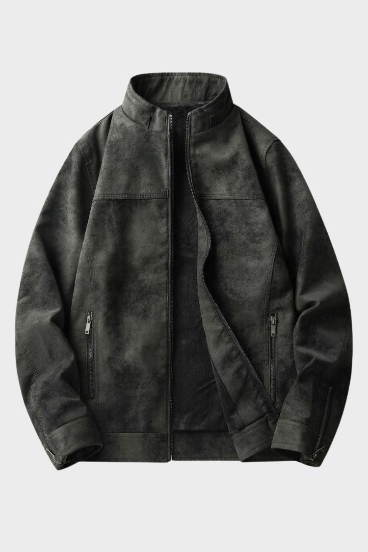 Men's Suede Zip Jacket | Stand Collar Casual Jacket