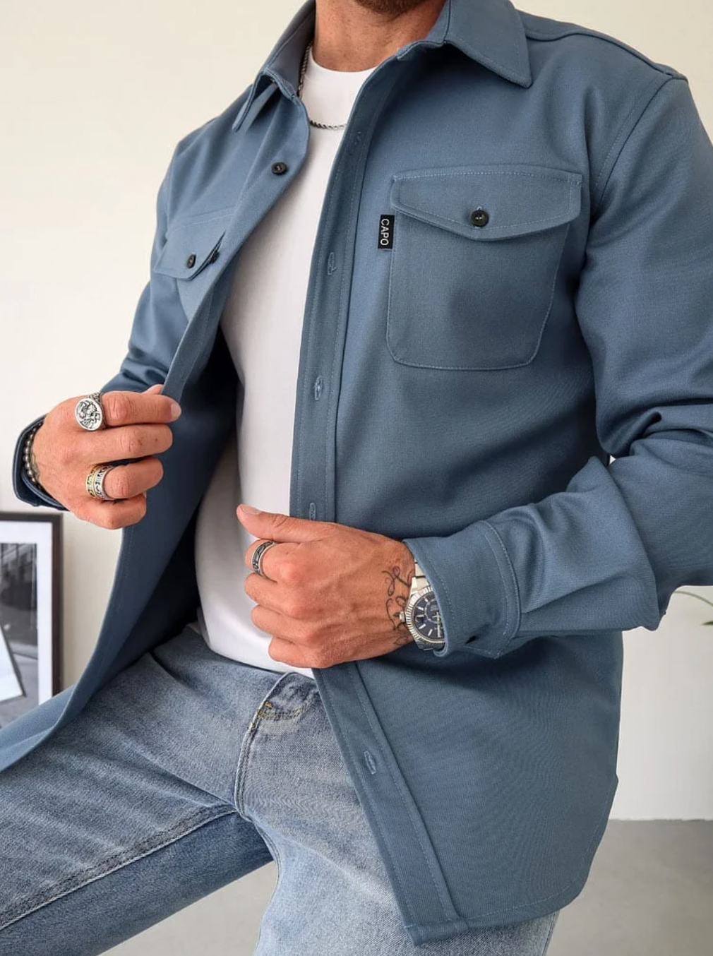 Men's Suede-Look Button-Up Overshirt