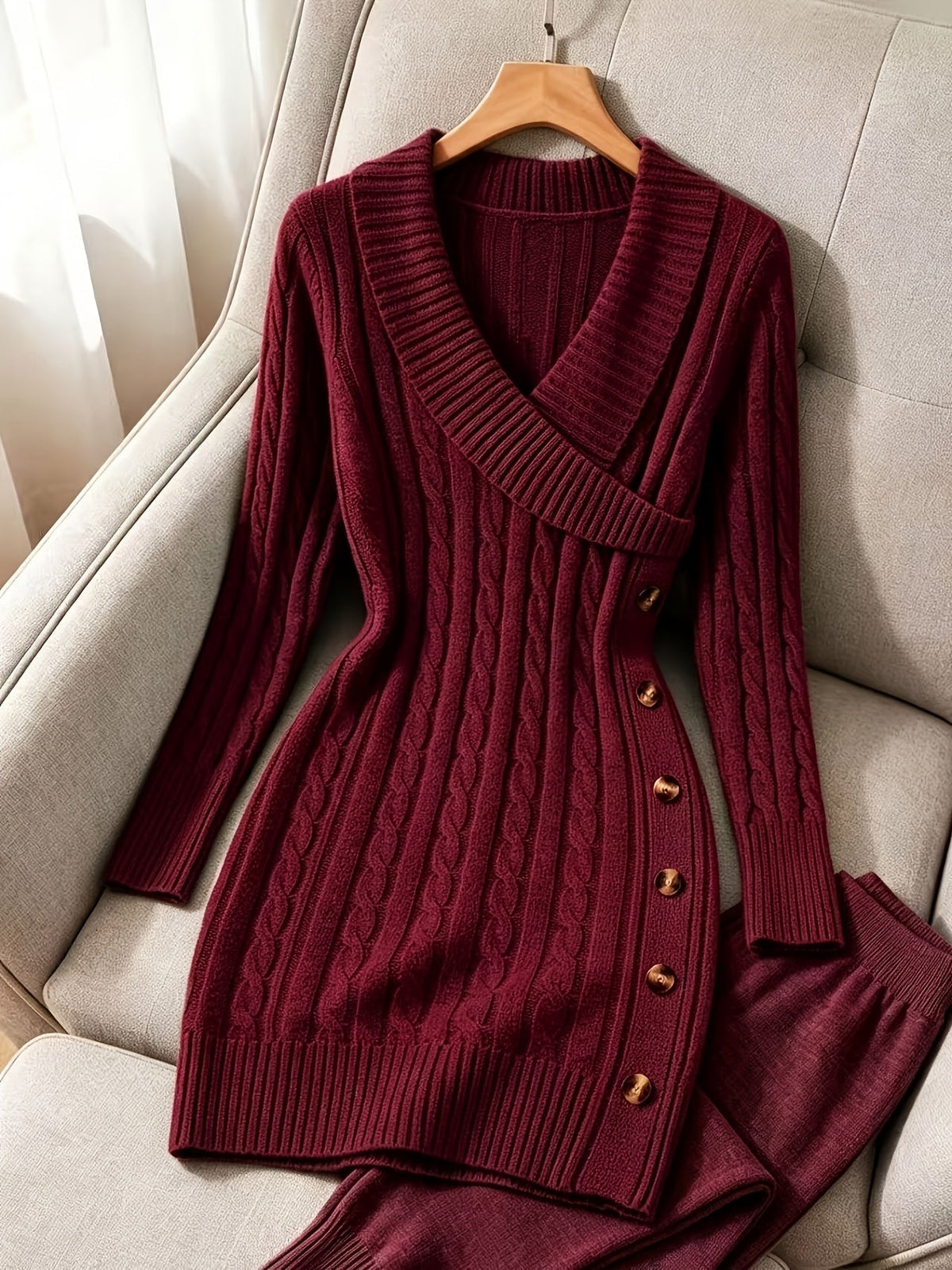 Loretta | Halloween Cable Knit V Neck Fall Sweater Dress