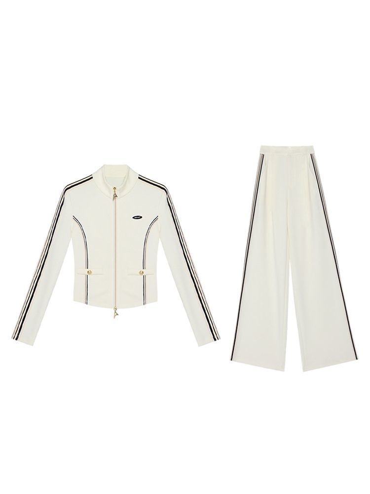 Women's Zip-Up Stand-Collar Jacket and Wide-Leg Trousers Set – Relaxed Sporty Two-Piece Co-Ord for Travel and Everyday Casual Wear