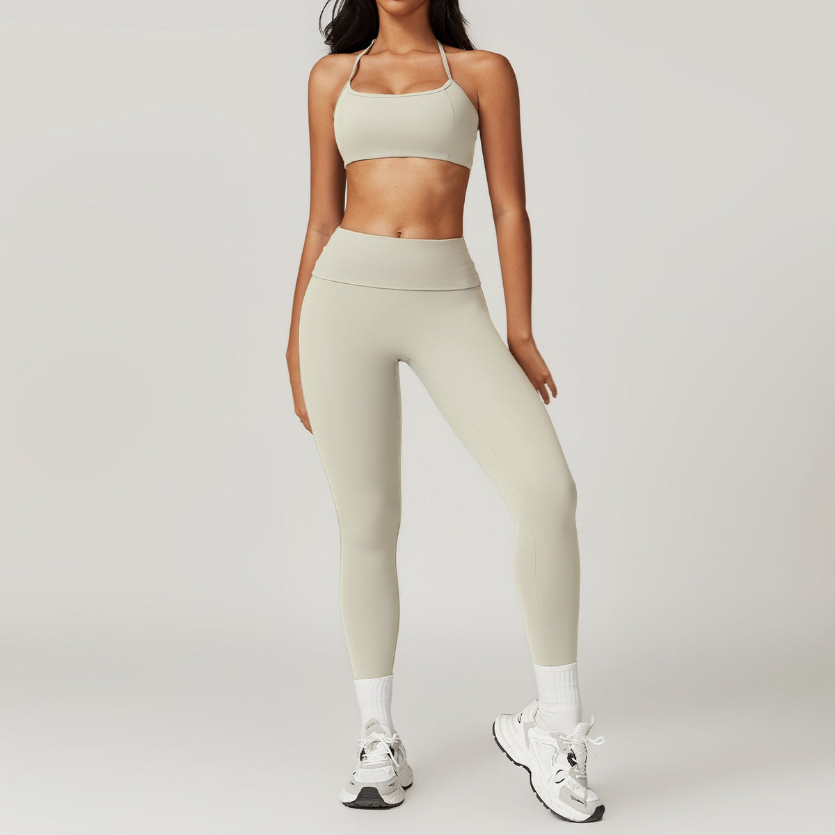Women's Fold-Over Waist Leggings & Halter Sports Bra Set