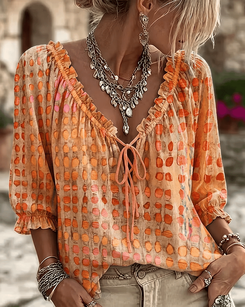 Leona - Soft-Touch Lace-Up V-Neck Blouse