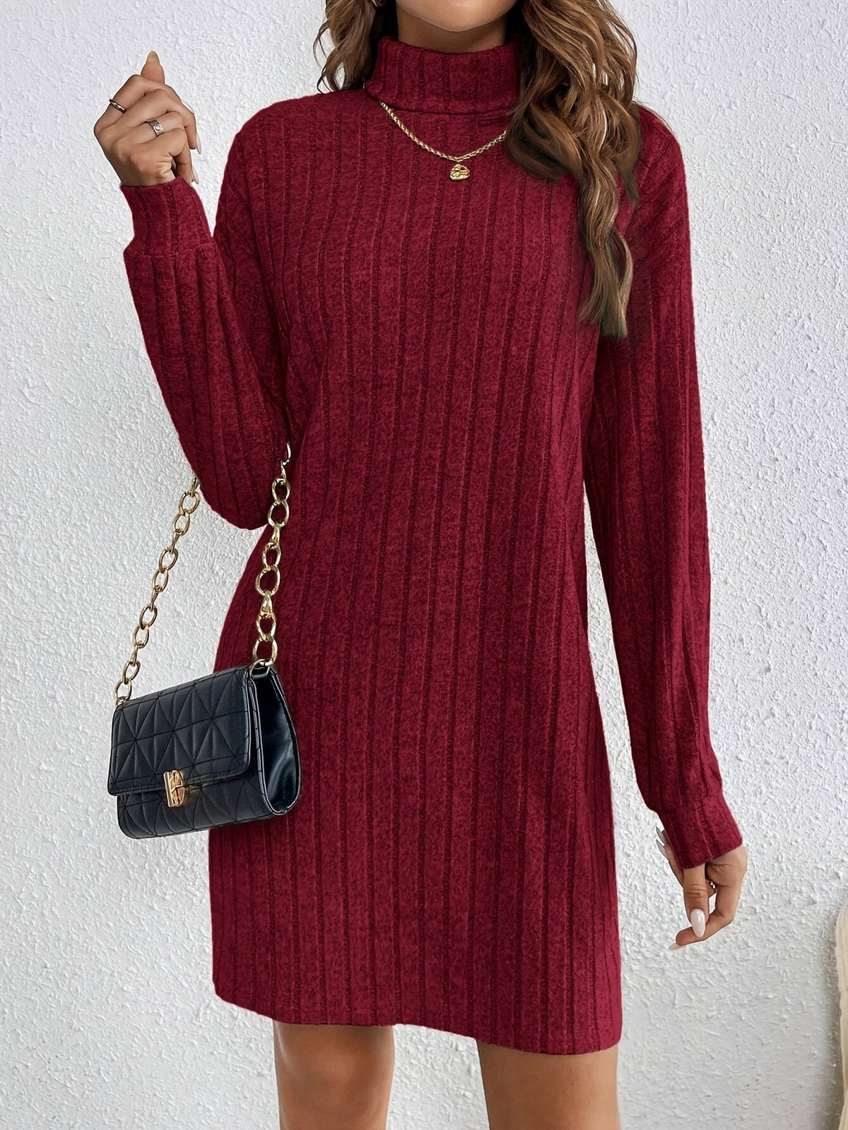 Florence | Turtleneck Ribbed Knit Bodycon Midi Sweater Dress