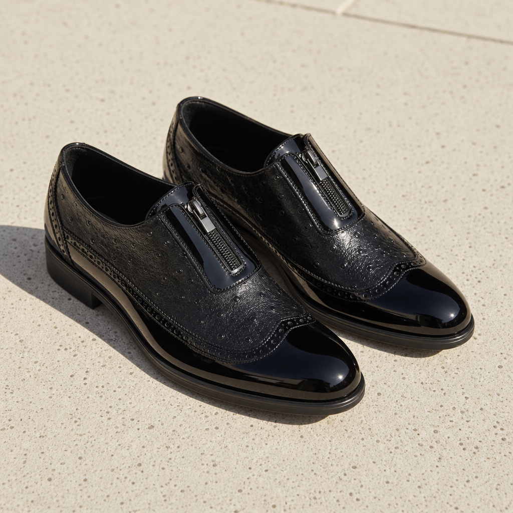 Anzio Ostrich Patent Oxford Shoes
