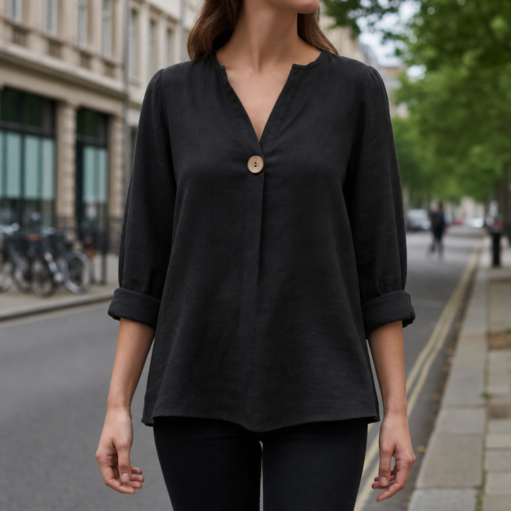 Amorgos Linen V-Neck Blouse