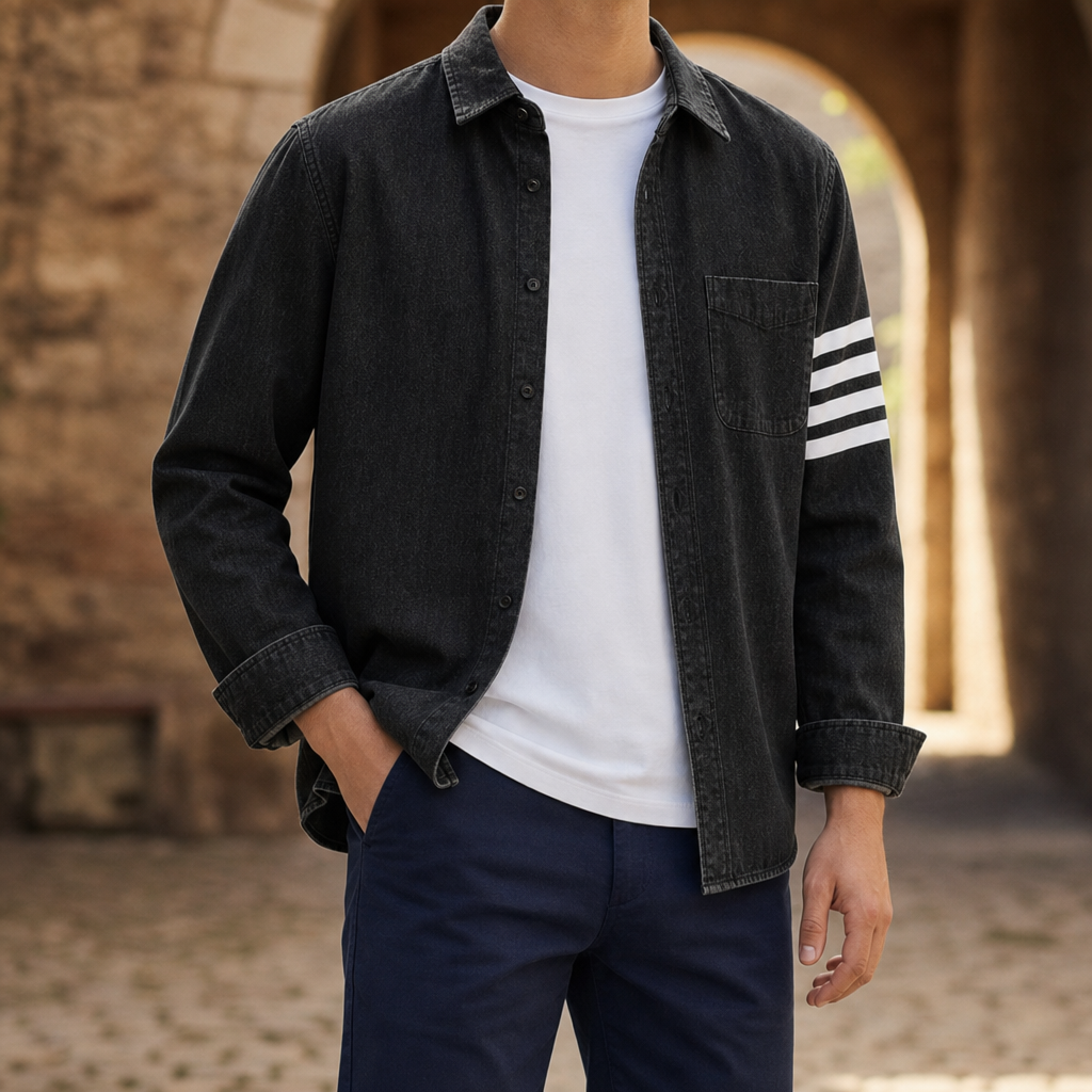 Ceret Striped Sleeve Denim Shirt