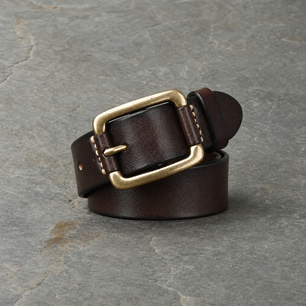 Mougins Brass Buckle Leather Belt