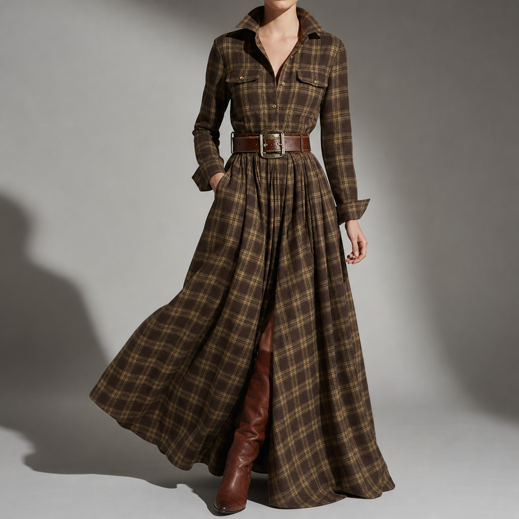 Rabat Plaid Belted Maxi Dress