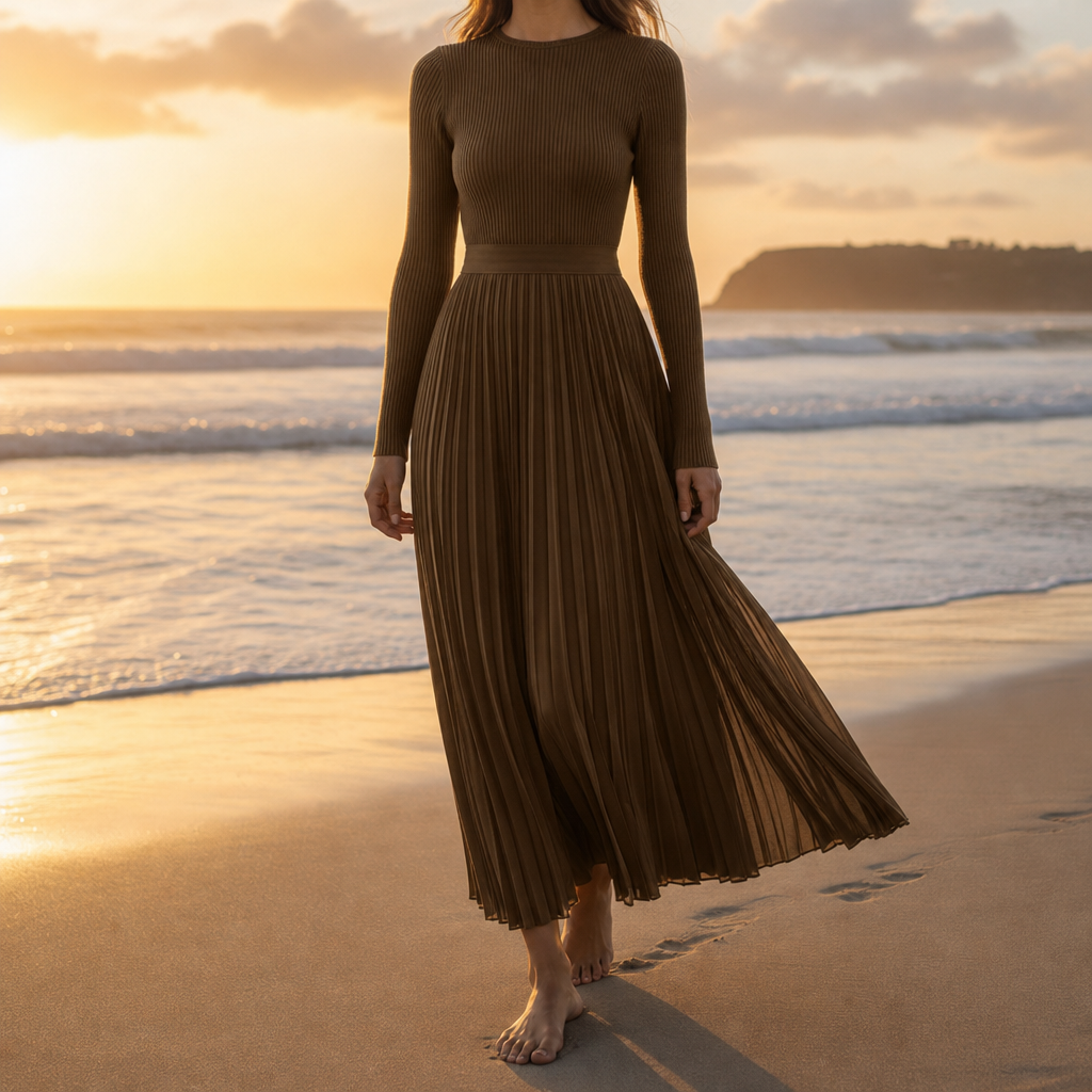 Evora Pleated Knit Maxi Dress