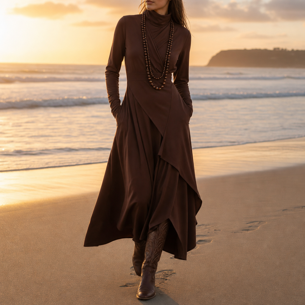 Skopelos Asymmetric Turtleneck Maxi Dress