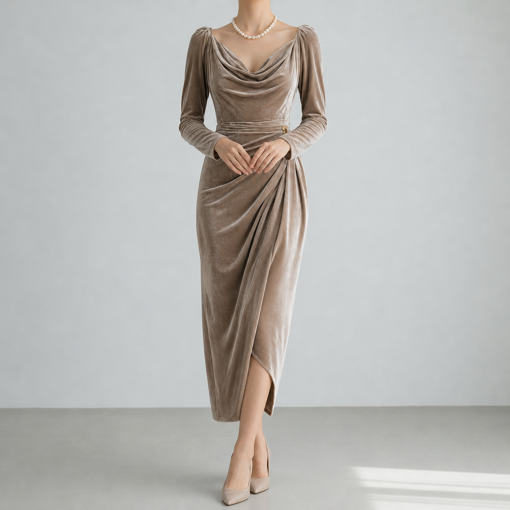 Trujillo Ruched Velvet Midi Dress