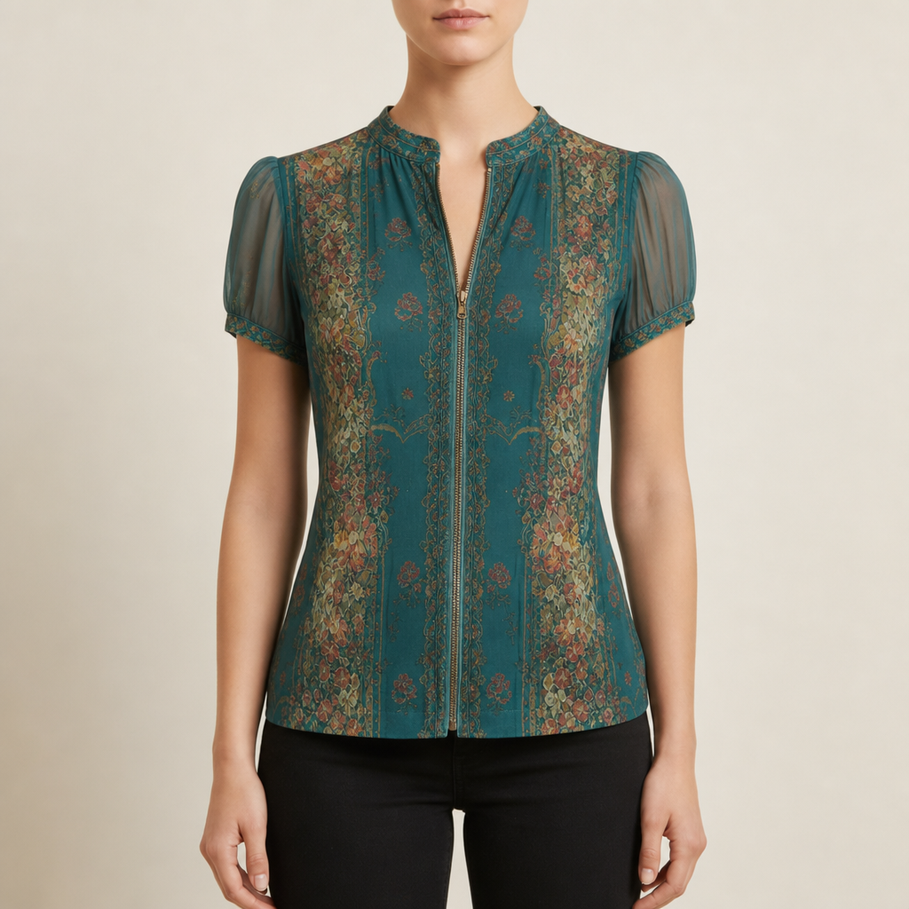 Palamos Floral Zip Chiffon Blouse