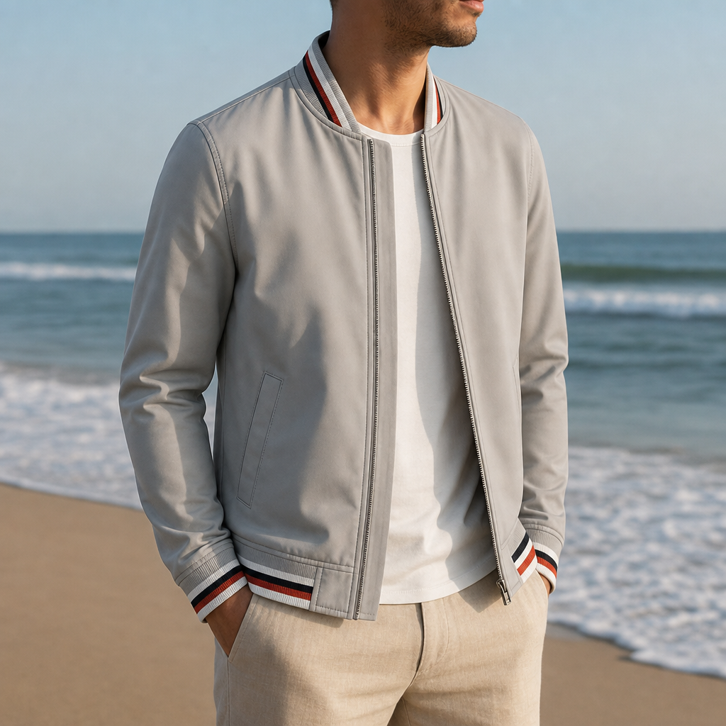 Split Striped Trim Zip Jacket
