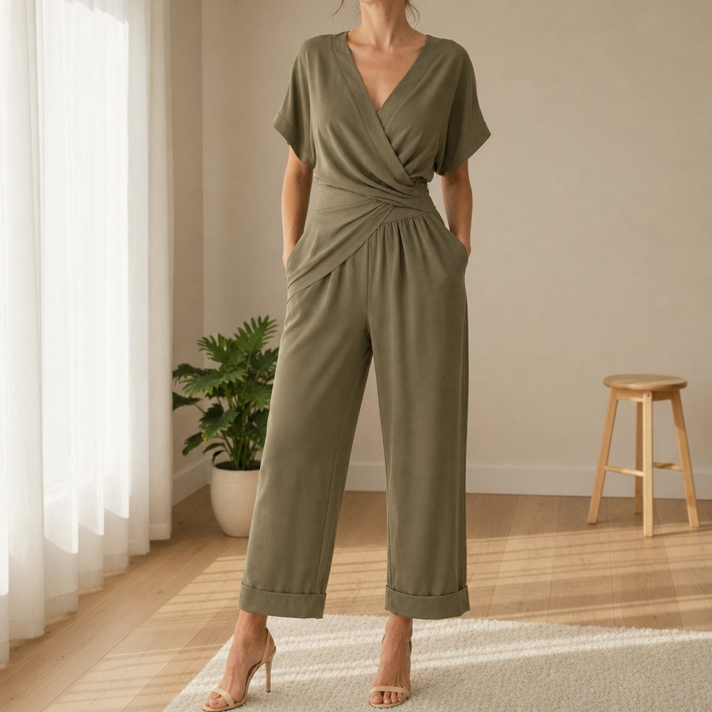 Noto Wrap Front Wide-Leg Jumpsuit