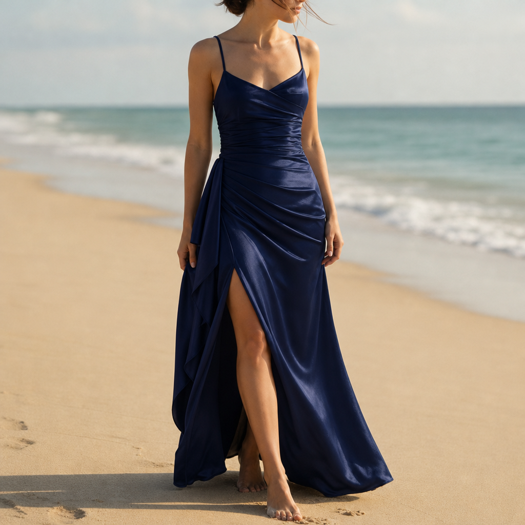 Modica Ruched Satin Maxi Dress