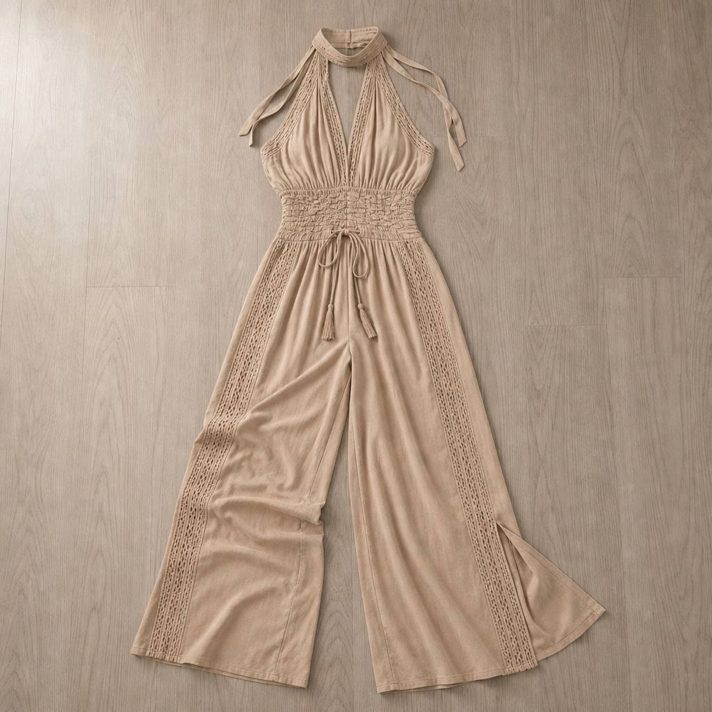 Sitia Lace Panel Halter Jumpsuit