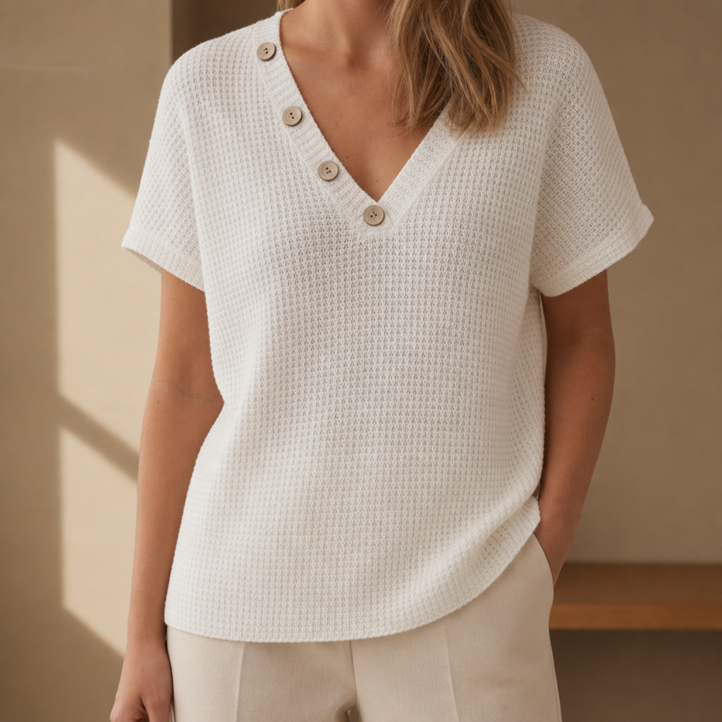 Biot Waffle Knit Button Top