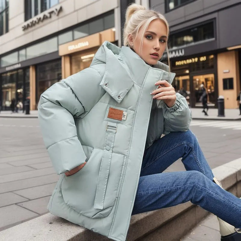 Women's Thick Padded Hooded Winter Puffer Jacket with High Neck and Relaxed Fit – Warm Insulated Casual Outerwear for Cold Weather and Everyday City Wear