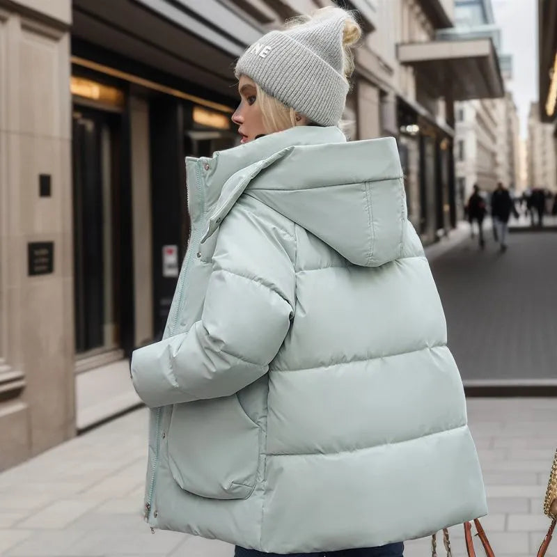 Women's Thick Padded Hooded Winter Puffer Jacket with High Neck and Relaxed Fit – Warm Insulated Casual Outerwear for Cold Weather and Everyday City Wear