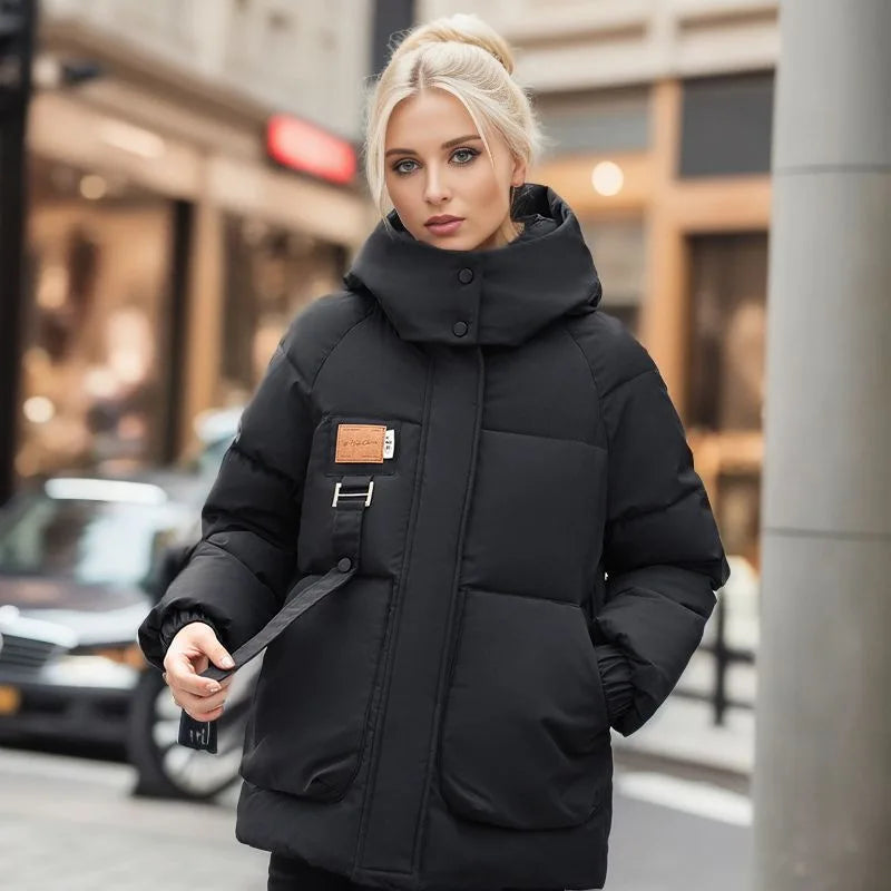 Women's Thick Padded Hooded Winter Puffer Jacket with High Neck and Relaxed Fit – Warm Insulated Casual Outerwear for Cold Weather and Everyday City Wear