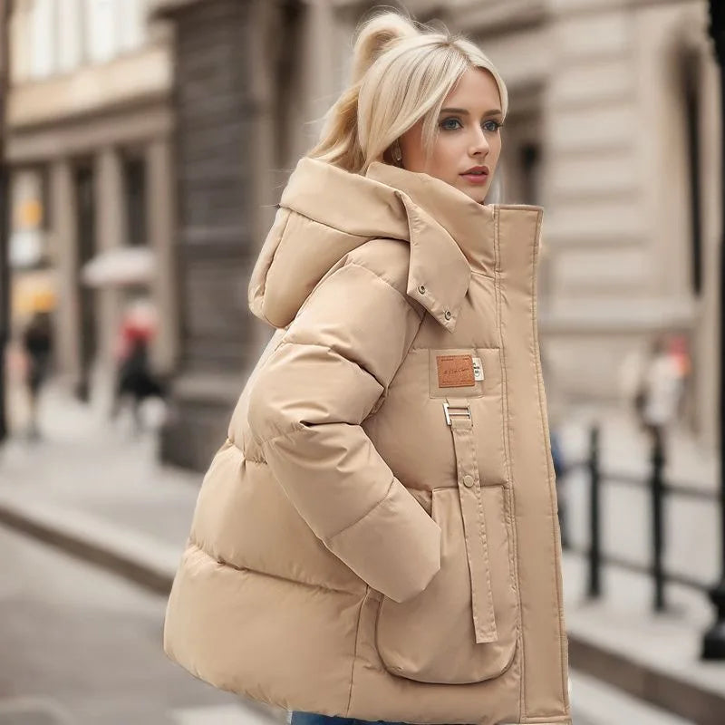 Women's Thick Padded Hooded Winter Puffer Jacket with High Neck and Relaxed Fit – Warm Insulated Casual Outerwear for Cold Weather and Everyday City Wear