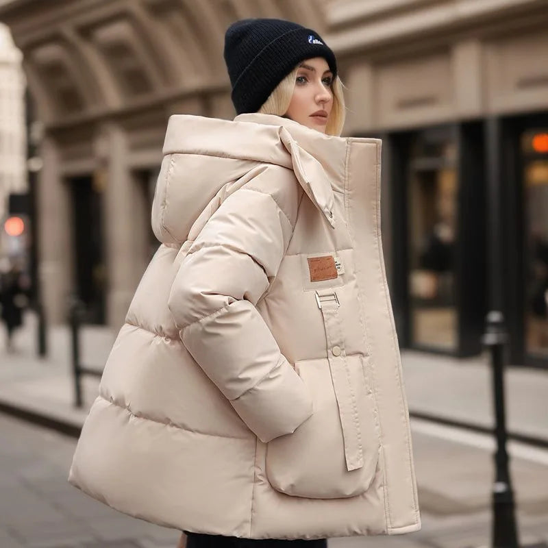 Women's Thick Padded Hooded Winter Puffer Jacket with High Neck and Relaxed Fit – Warm Insulated Casual Outerwear for Cold Weather and Everyday City Wear