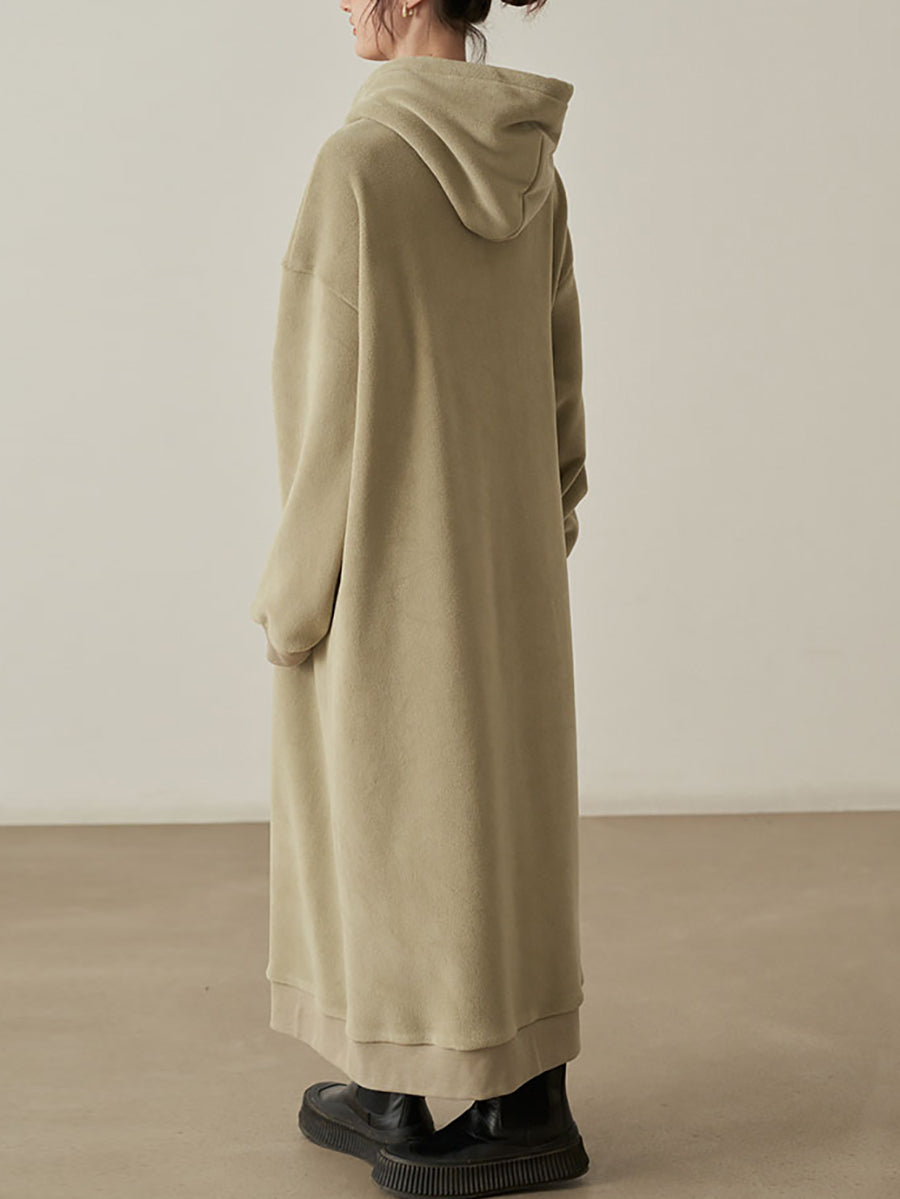 Women's Oversized Hooded Sweatshirt Maxi Dress with Adjustable Drawstrings and Long Raglan Sleeves – Soft Fleece Relaxed Fit Casual Hoodie Dress for Cosy Autumn and Winter Everyday Wear