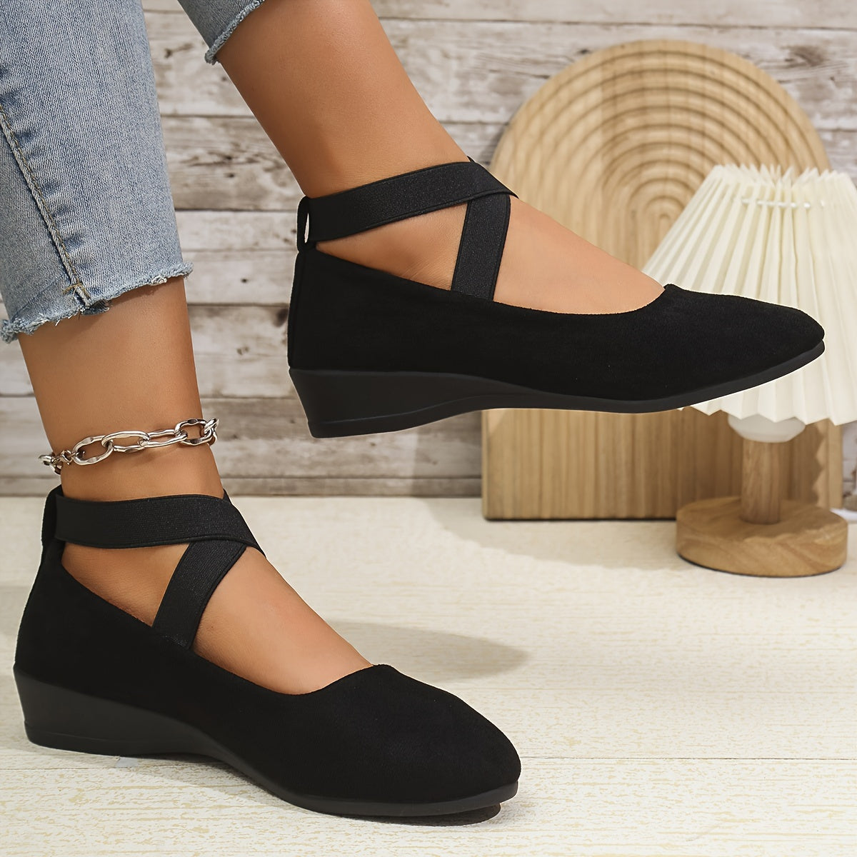 Women's Mary Jane Ballet Flats with Elastic Crossover Straps