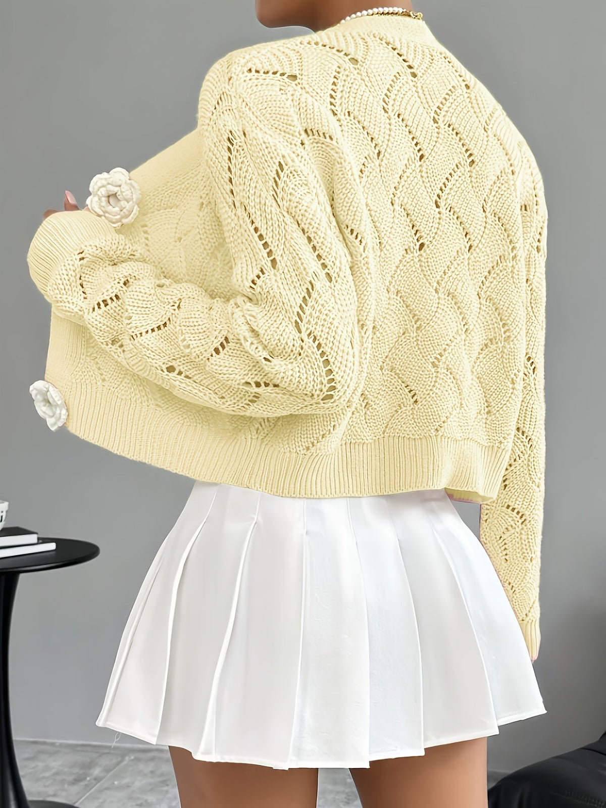 Heidi | Crochet Knit 3D Floral Buttons Cardigan