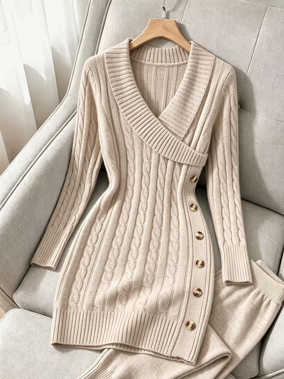 Loretta | Halloween Cable Knit V Neck Fall Sweater Dress