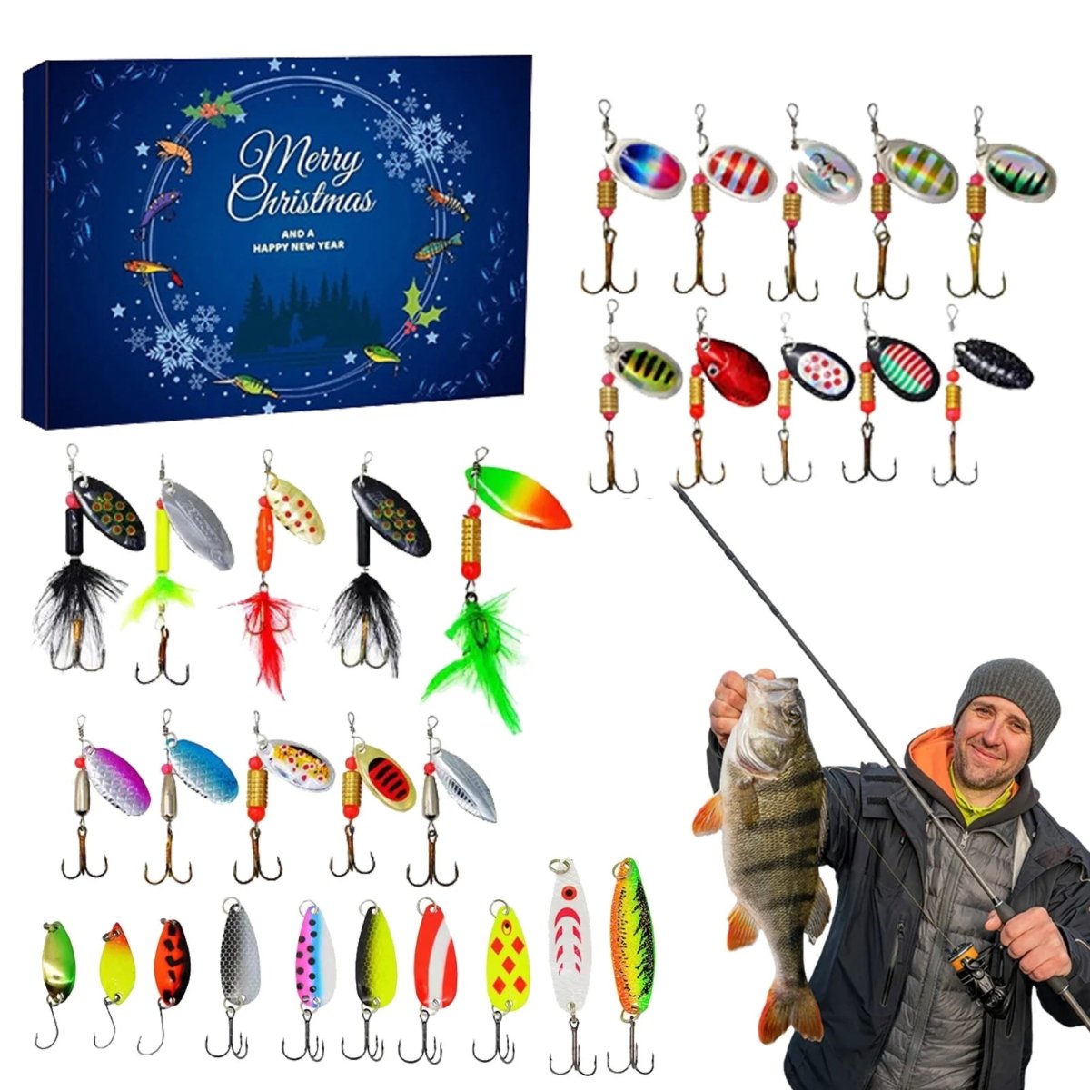 24-Day Fishing Advent Calendar with Premium Baits and Tools