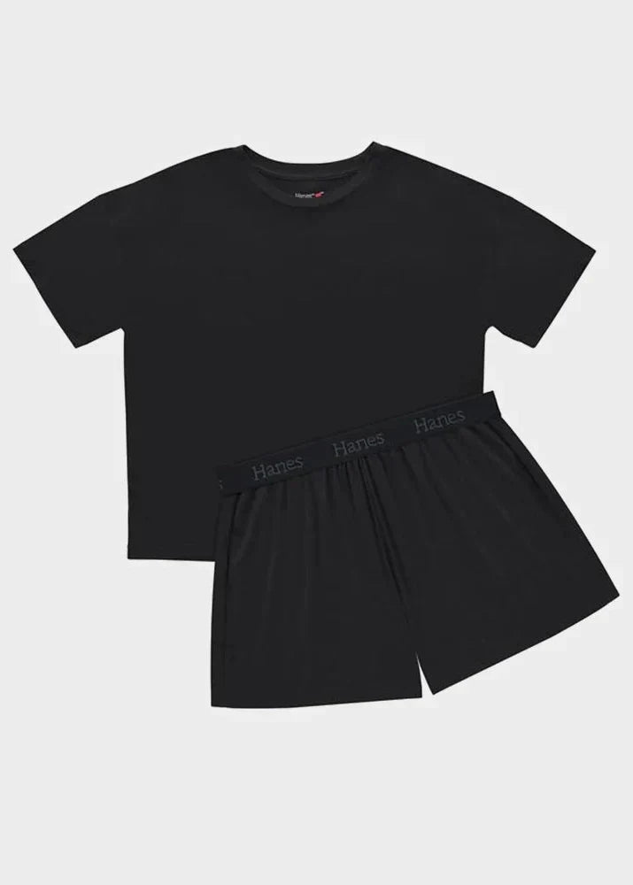 Women's Soft Modal Blend Two-Piece Loungewear Set – Oversized Short Sleeve T-Shirt and Elastic Waist Shorts for Relaxed Home and Sleepwear