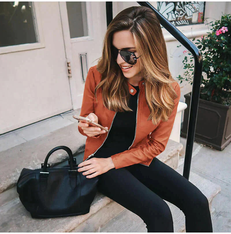 Women's Italian Leather Biker Jacket Slim Fit