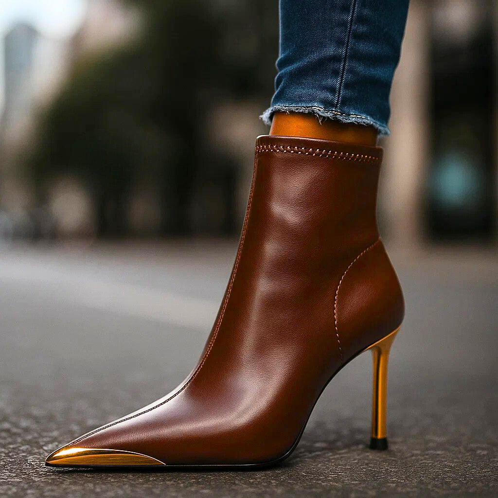 VALENTINA HIGH HEEL ANKLE GOLD-POINT BOOTS