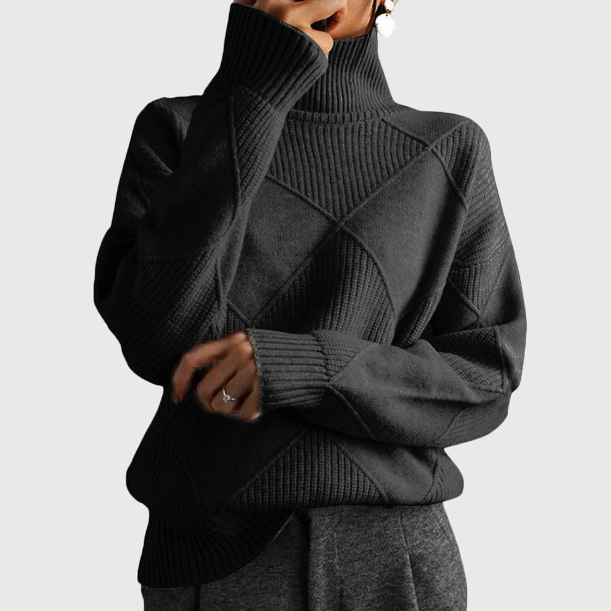Wrenna | Roll Neck Diagonal Seam Detail Turtleneck Sweater
