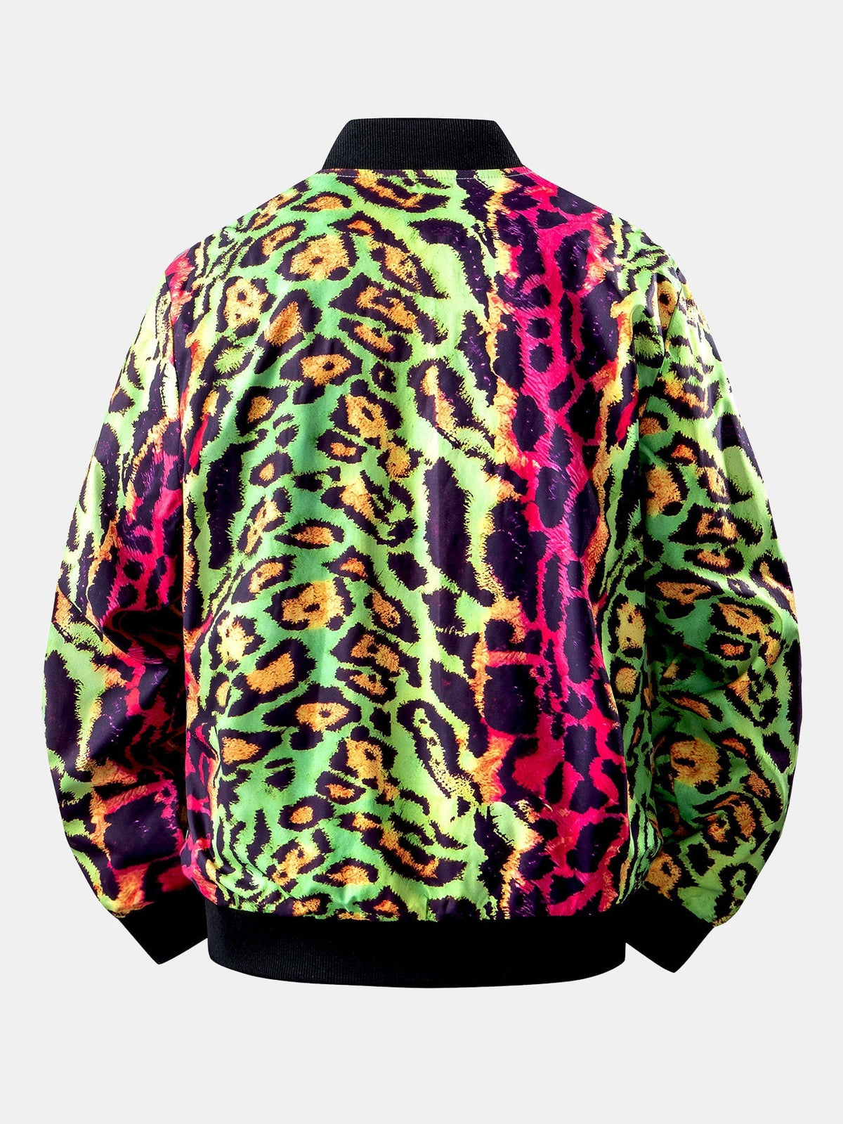 Men's Colourful Leopard Print Bomber Jacket – Bold Animal Print Zip-Up Outerwear with Ribbed Trims for Casual Streetwear