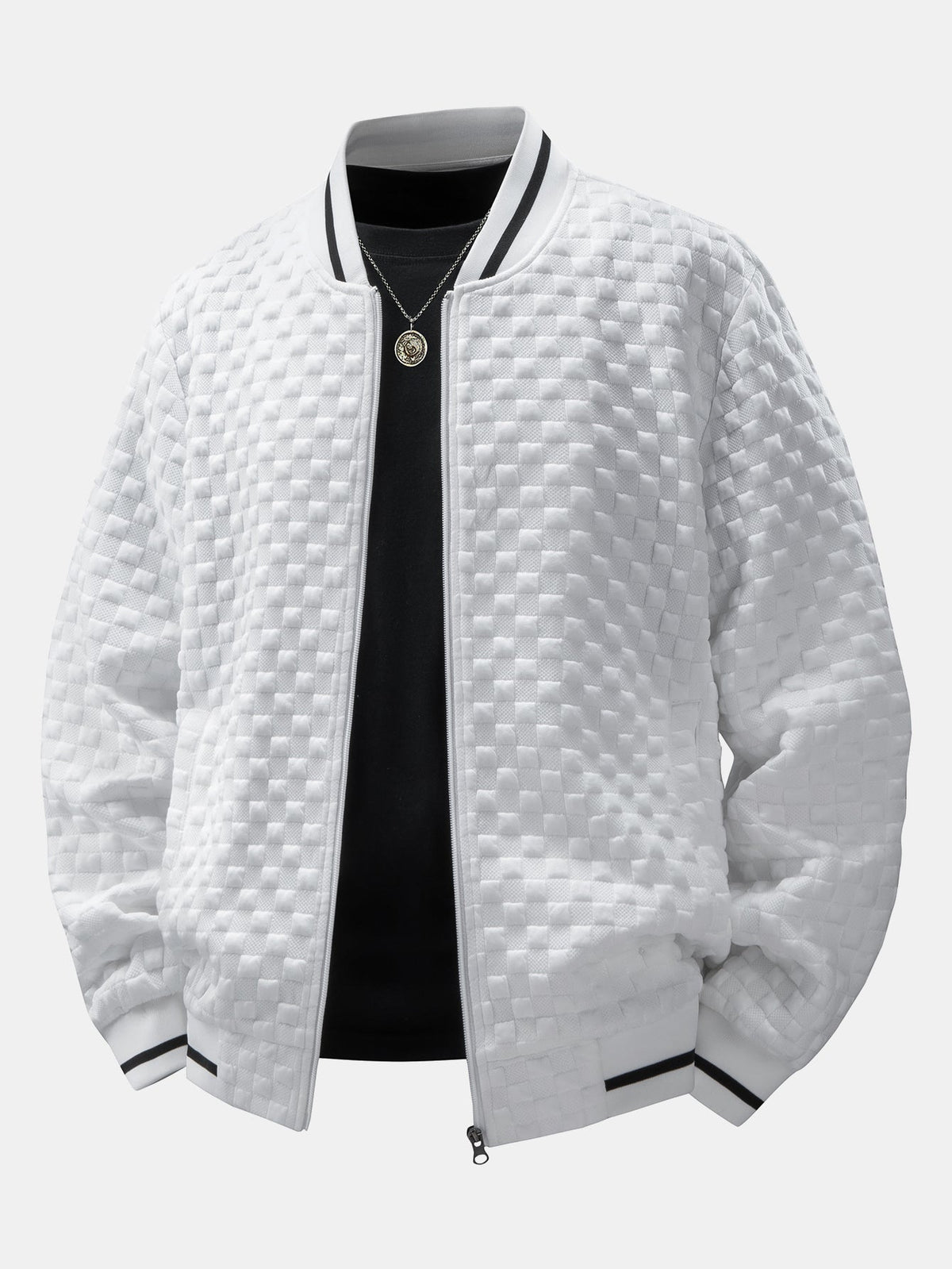 Men's Textured Jacquard Bomber Jacket and Jogger Set – Zip-Up Two-Piece Tracksuit for Casual Streetwear and Everyday Wear